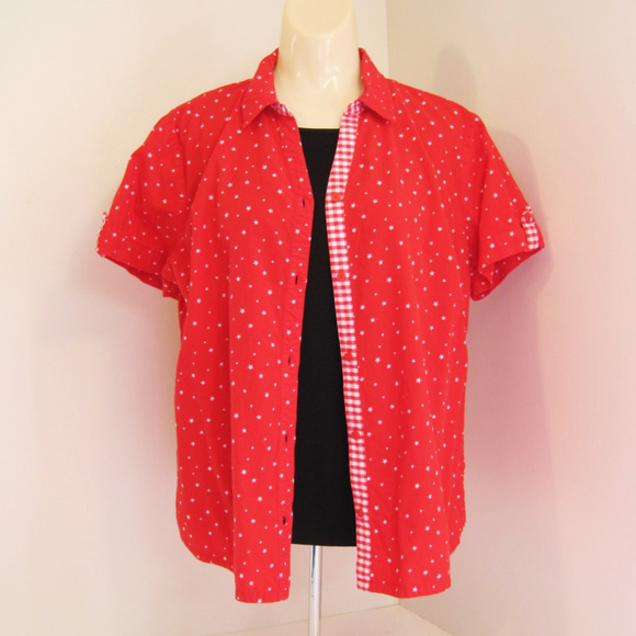Erika Blouse-Button Top-Red Stars-Gingham Edge-M - Picture 7 of 8